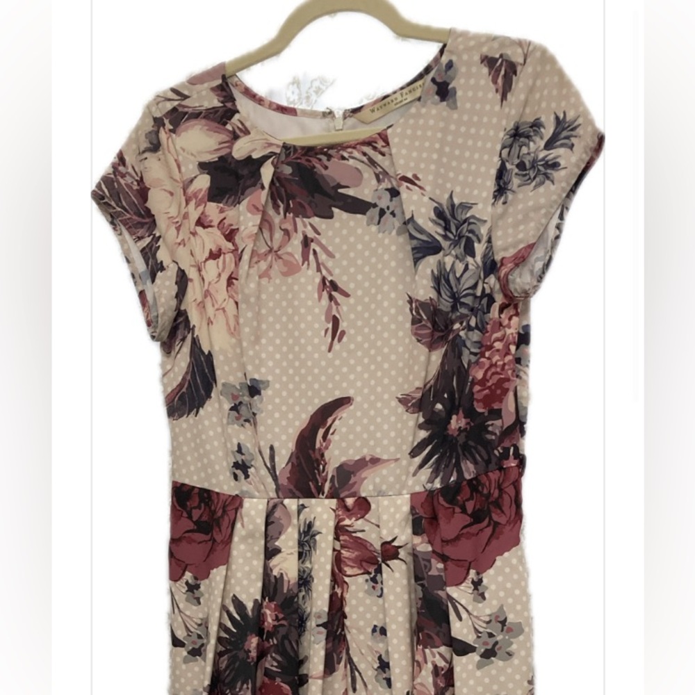 Long lavender floral dress.